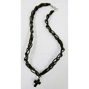 Emporio Armani Woven Brown Leather Cross Necklace